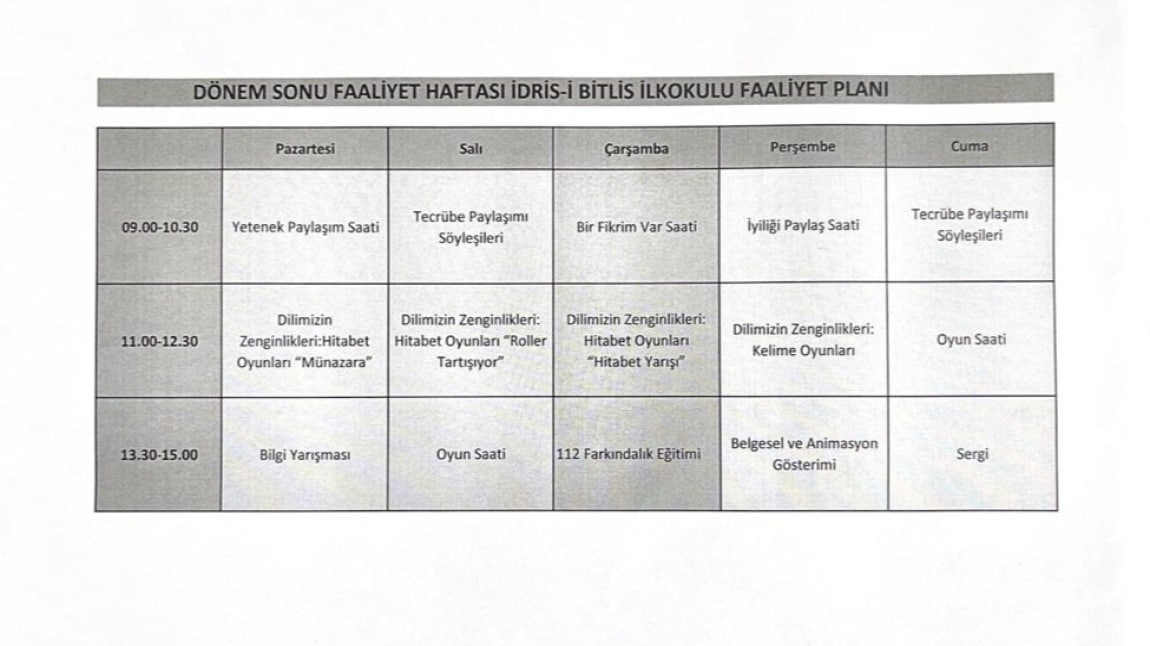 DÖNEM SONU FAALİYET HAFTASI FAALİYETLERİMİZ